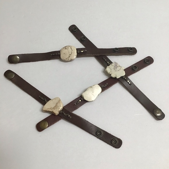 Leather Bracelet Snap Cuff Howlite Beads Closure Adjusts Boho Made In Mexico NEW - Picture 2 of 12